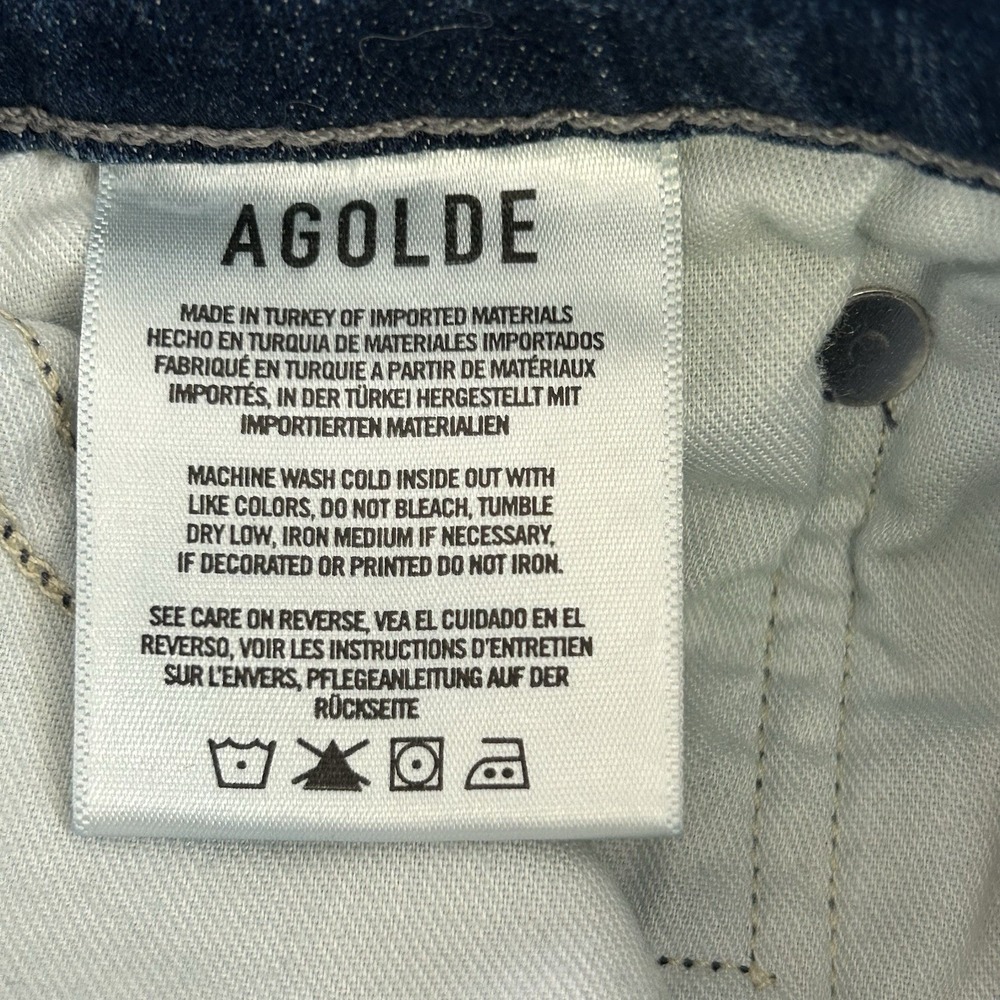 Agolde Sophie Crop Jeans Size 31 Dark Wash Frayed Hem Skinny Leg Mid-Rise Blue - Picture 11 of 12